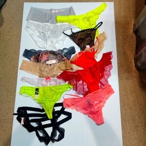 Victorias Secret cheeky bikini thong strappy brocade ruffle lace satin panty lot